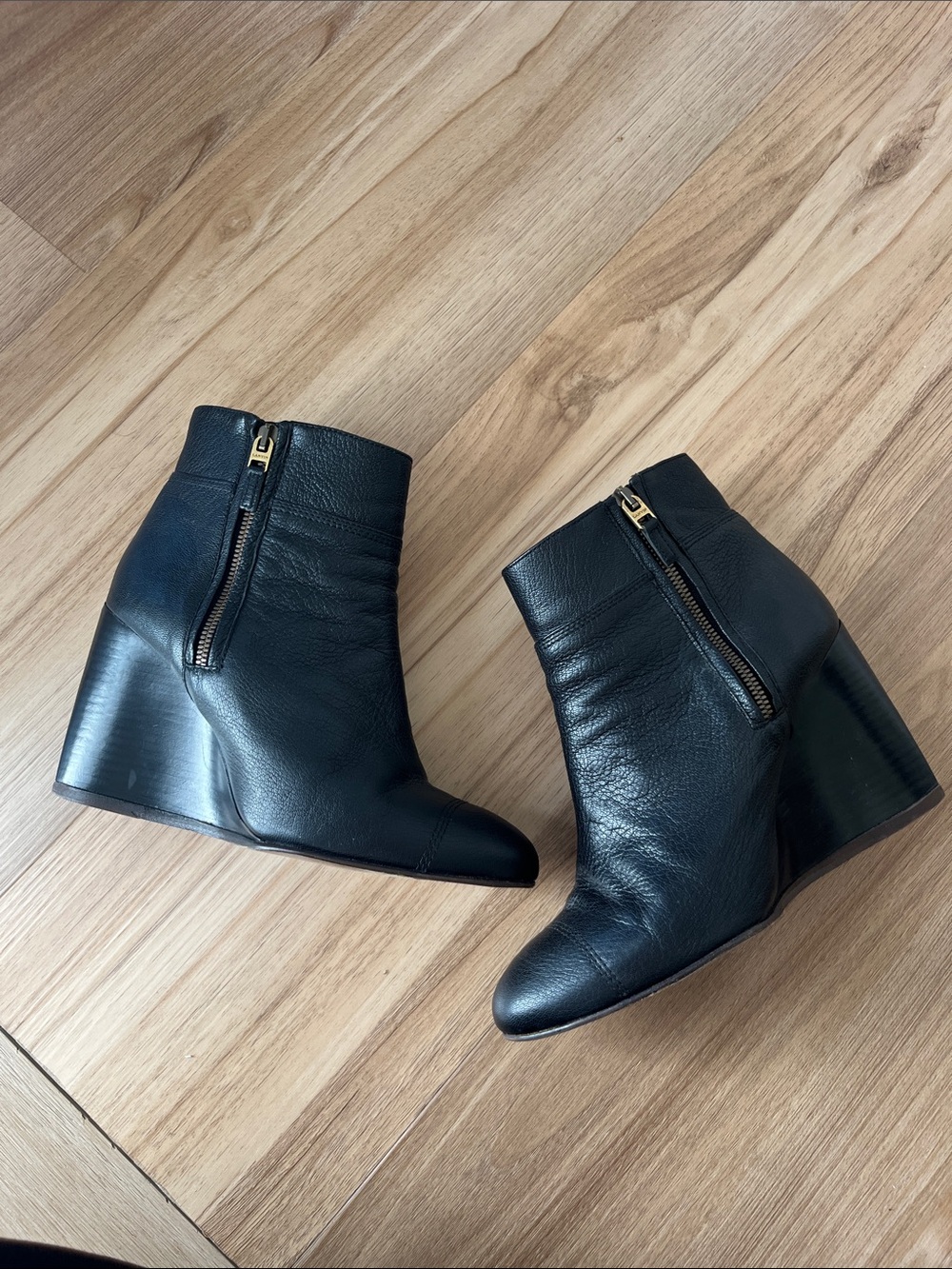Lanvin Black Leather Wedge Ankle Boots